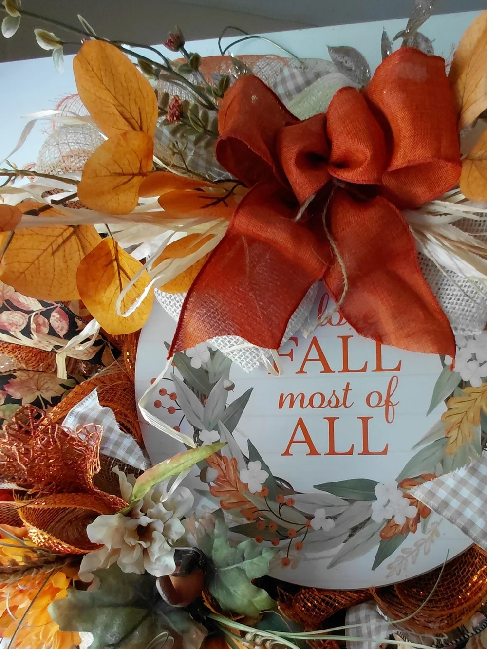 Autumn Fall Wreath - Orange Decorative Holiday Door Accent